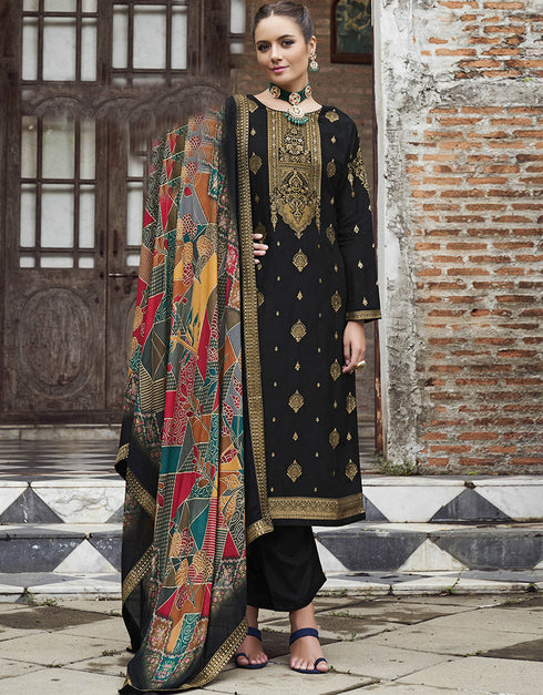 modern black pure viscose dola traditional function wear heavy salwar suit collection with black pure jam cotton dyed rt8782-184132 Front View