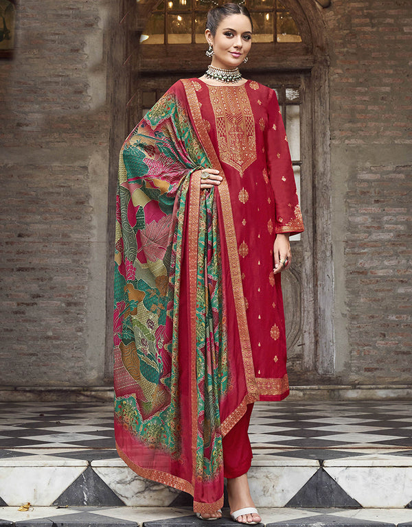sophisticated maroon pure viscose dola traditional function wear heavy salwar suit collection with maroon pure jam cotton dyed rt8782-184133 Front View
