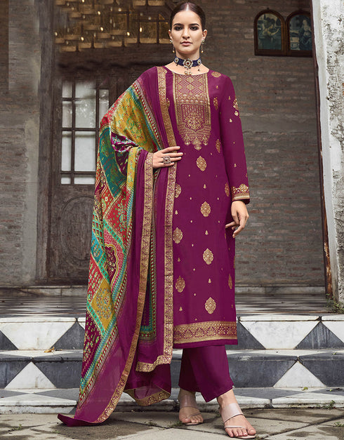 contemporary wine pure viscose dola traditional function wear heavy salwar suit collection with wine pure jam cotton dyed rt8782-184135 Front View