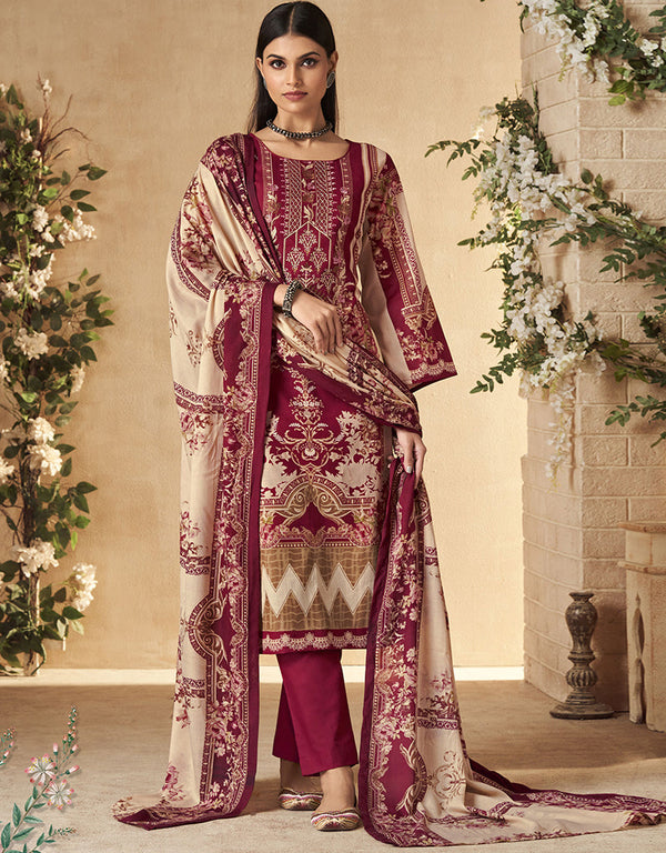 fashionable wine pure cambric cotton traditional function wear readymade suit collection with wine cotton solid rt8785-184145 Front View