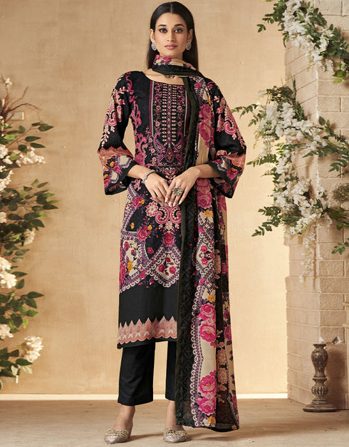 sleek black pure cambric cotton traditional function wear readymade suit collection with black cotton solid rt8785-184146 Front View