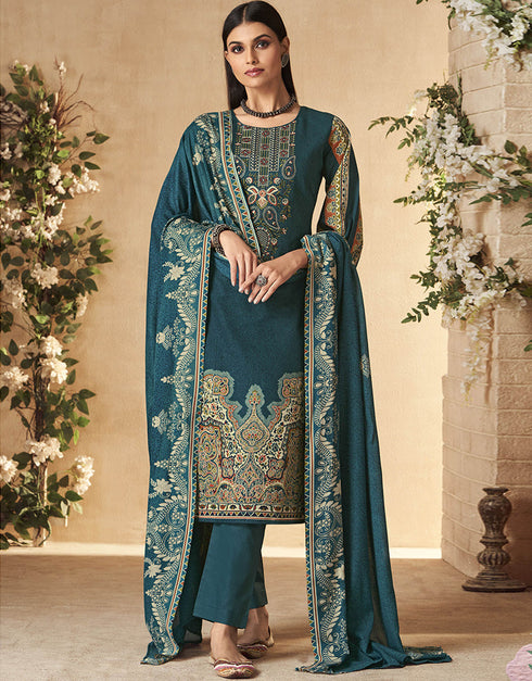 contemporary teal pure cambric cotton traditional function wear readymade suit collection with teal cotton solid rt8785-184150 Front View
