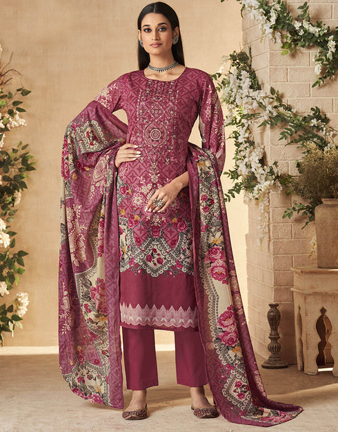 classy mauve pure cambric cotton traditional function wear readymade suit collection with mauve cotton solid rt8785-184151 Front View