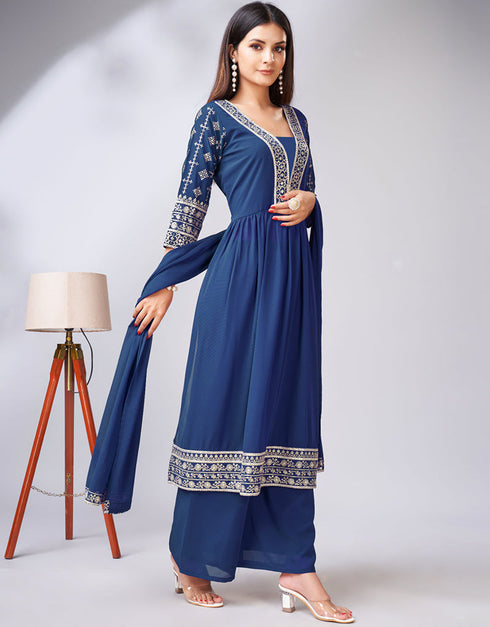 stylish blue georgette traditional function wear readymade suit collection with blue georgette rt8787-184157 Close-up View