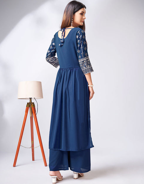 stylish blue georgette traditional function wear readymade suit collection with blue georgette rt8787-184157 Back View