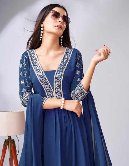stylish blue georgette traditional function wear readymade suit collection with blue georgette rt8787-184157 Side View