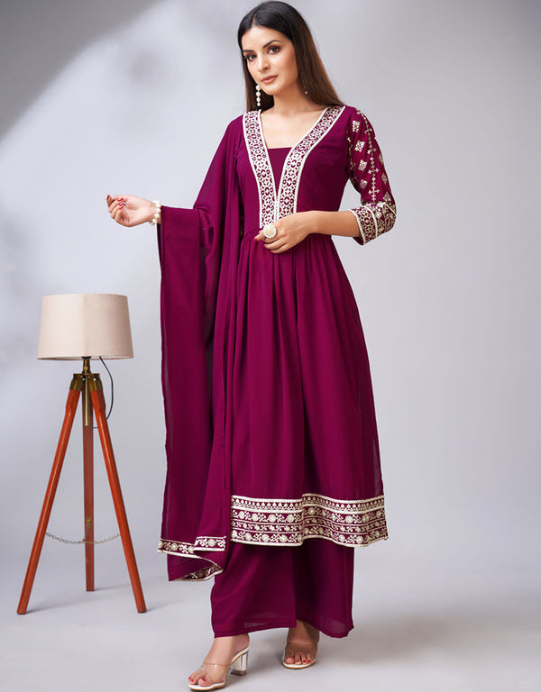 trendy pink georgette traditional function wear readymade suit collection with pink georgette rt8787-184159 Front View