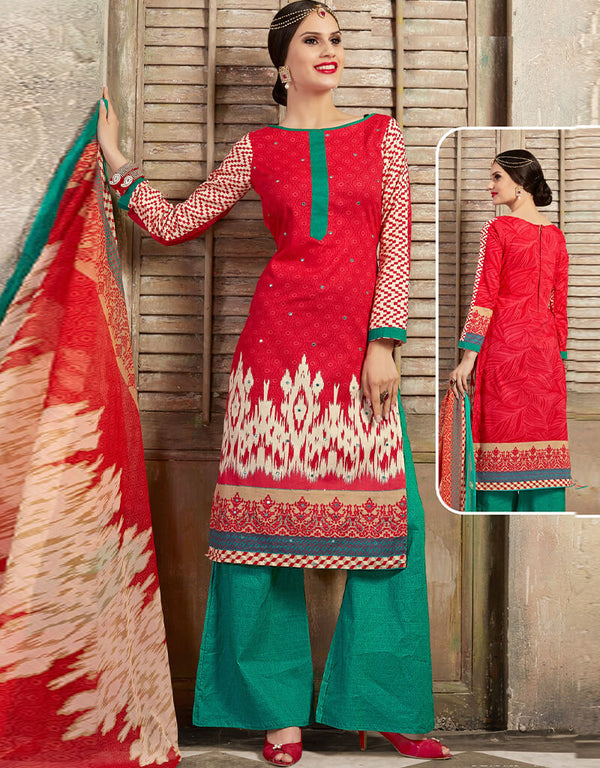 Red Pure Cotton Suit Palazzo