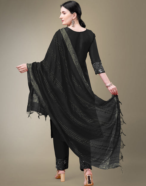 fashionable black cotton blend traditional function wear readymade suit collection with black cotton blend rt8790-184171 Back View