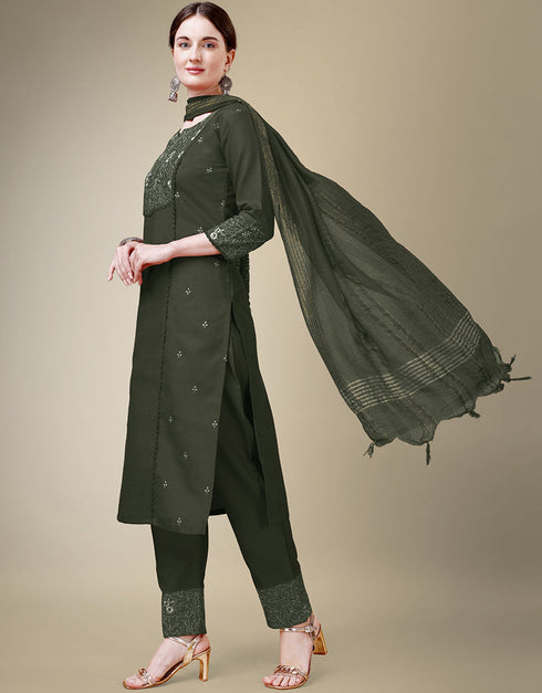 sleek dark green cotton blend traditional function wear readymade suit collection with dark green cotton blend rt8790-184172 Close-up View