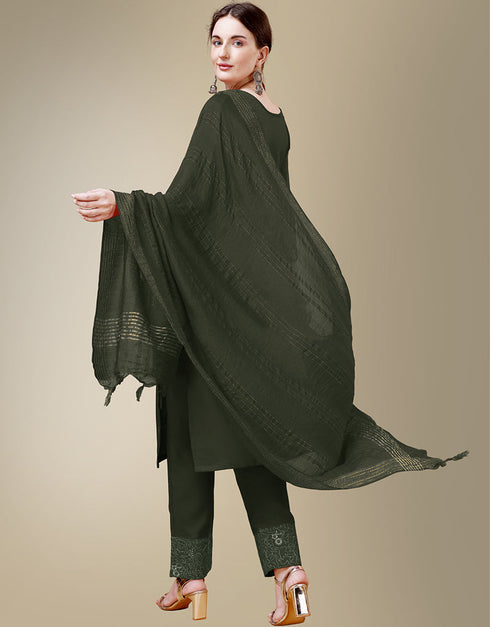 sleek dark green cotton blend traditional function wear readymade suit collection with dark green cotton blend rt8790-184172 Back View