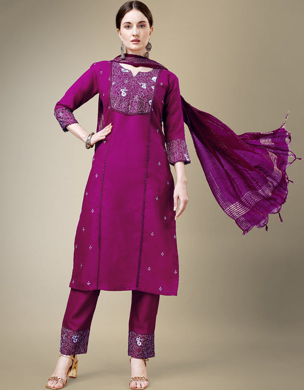 contemporary purple cotton blend traditional function wear readymade suit collection with purple cotton blend rt8790-184176 Front View