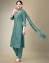 chic teal cotton blend traditional function wear readymade suit collection with teal cotton blend rt8790-184179 Close-up View