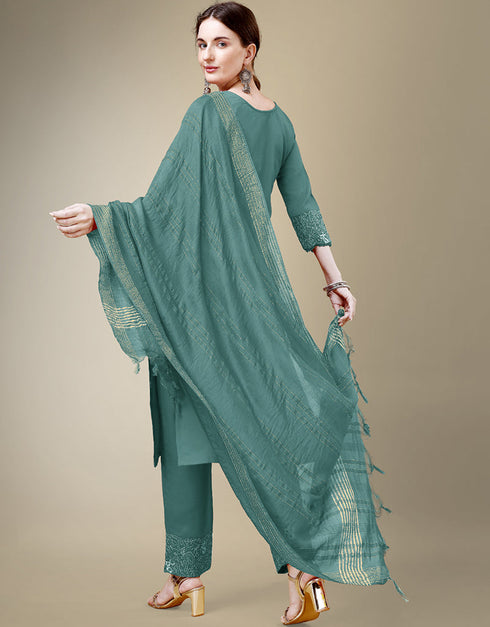 chic teal cotton blend traditional function wear readymade suit collection with teal cotton blend rt8790-184179 Back View