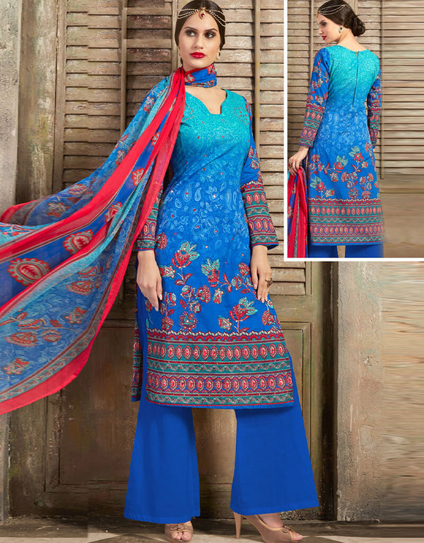 Blue Pure Cotton Suit Palazzo