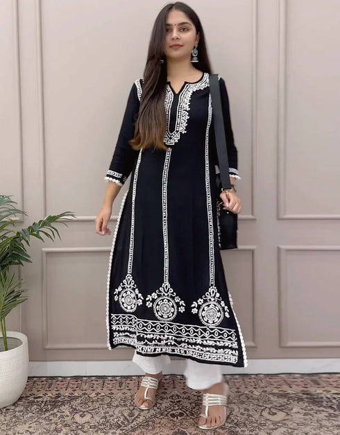 trendy black heavy faux georgette traditional function wear readymade suit collection with white heavy micro cotton rt8795-184202 Front View
