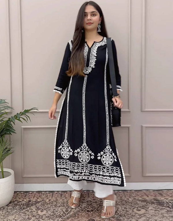 trendy black heavy faux georgette traditional function wear readymade suit collection with white heavy micro cotton rt8795-184202 Front View