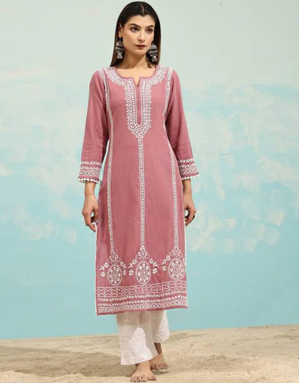 elegant peach heavy faux georgette traditional function wear readymade suit collection with white heavy micro cotton rt8795-184203 Front View