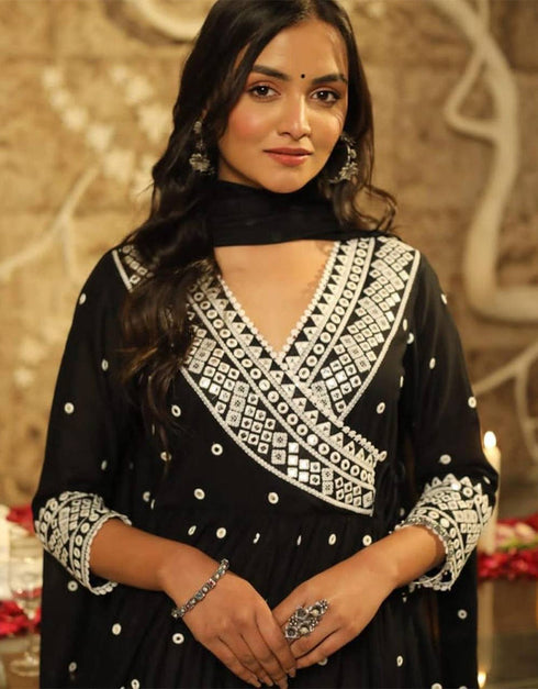 stylish black heavy faux georgette traditional function wear readymade suit collection with black heavy micro cotton rt8796-184205 Close-up View