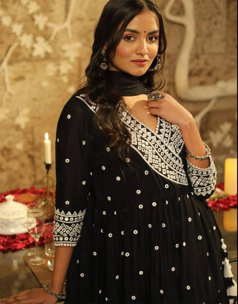 stylish black heavy faux georgette traditional function wear readymade suit collection with black heavy micro cotton rt8796-184205 Back View