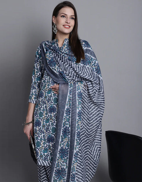 chic grey cotton blend traditional function wear readymade suit collection with grey cotton blend rt8797-184207 Side View