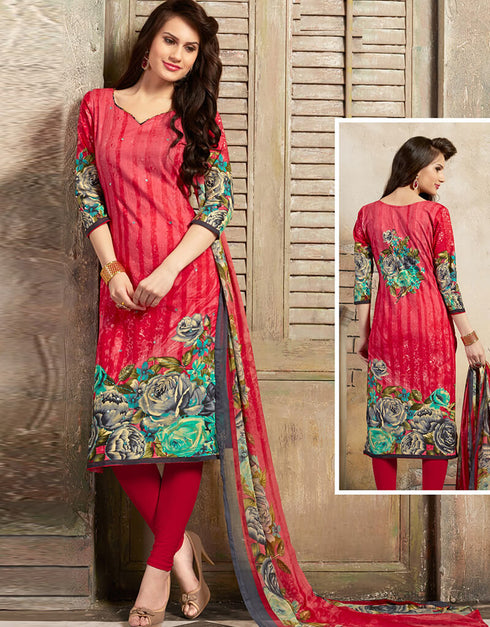 Red Pure Cotton Suit Chudidar