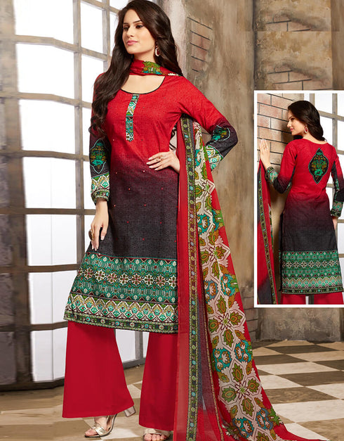 Red Pure Cotton Suit Palazzo