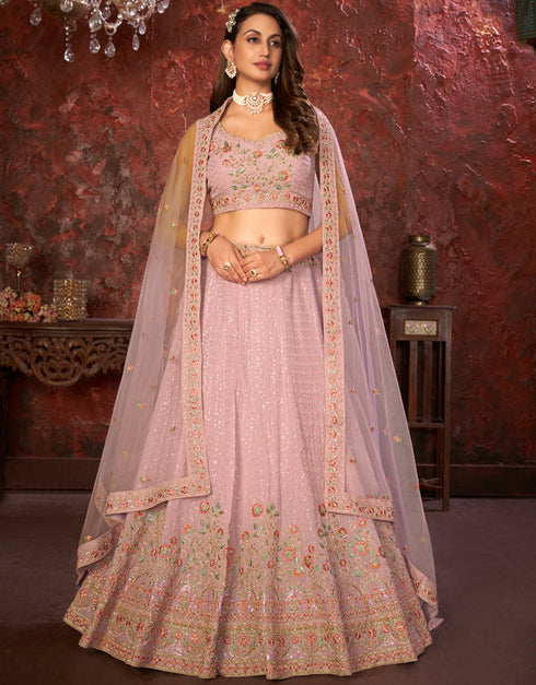 trendy pink faux georgette indian wedding heavy designer lehenga choli collection with pink faux georgette rt8804-184240 Close-up View