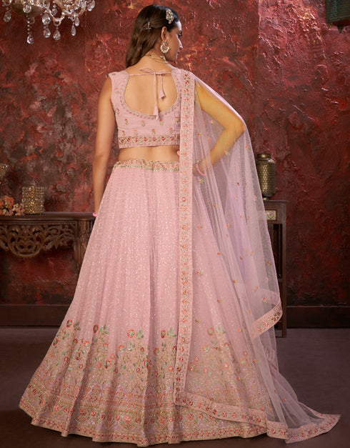 trendy pink faux georgette indian wedding heavy designer lehenga choli collection with pink faux georgette rt8804-184240 Front View