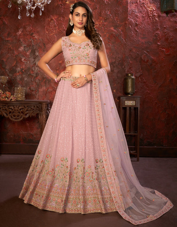 trendy pink faux georgette indian wedding heavy designer lehenga choli collection with pink faux georgette rt8804-184240 Front View