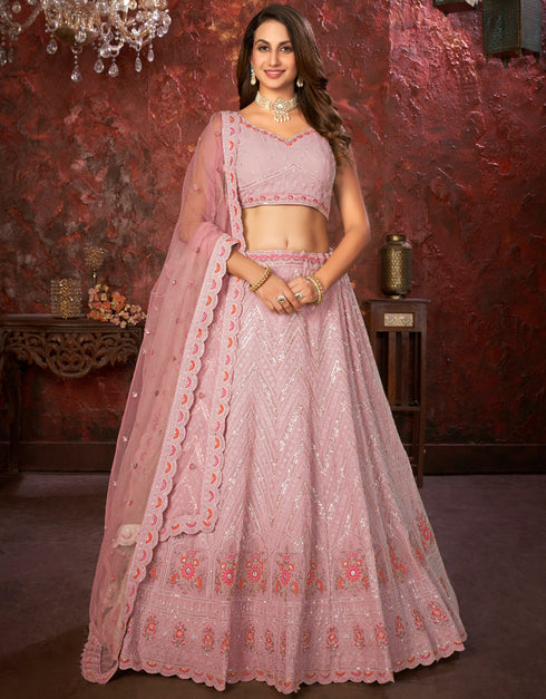 elegant pink faux georgette indian wedding heavy designer lehenga choli collection with pink faux georgette rt8804-184241 Close-up View