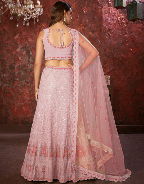 elegant pink faux georgette indian wedding heavy designer lehenga choli collection with pink faux georgette rt8804-184241 Front View