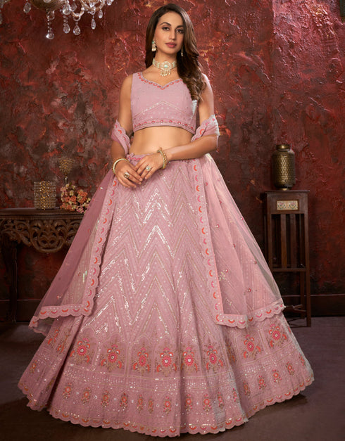 elegant pink faux georgette indian wedding heavy designer lehenga choli collection with pink faux georgette rt8804-184241 Front View