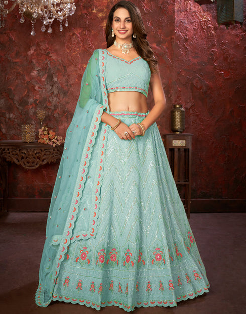 fashionable sky faux georgette indian wedding heavy designer lehenga choli collection with sky faux georgette rt8804-184242 Close-up View