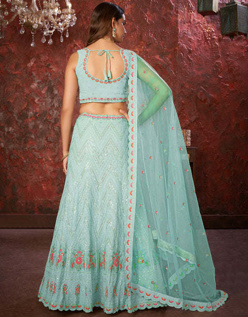 fashionable sky faux georgette indian wedding heavy designer lehenga choli collection with sky faux georgette rt8804-184242 Front View