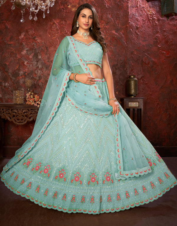 fashionable sky faux georgette indian wedding heavy designer lehenga choli collection with sky faux georgette rt8804-184242 Front View