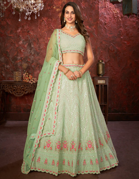 sleek pista faux georgette indian wedding heavy designer lehenga choli collection with pista faux georgette rt8804-184243 Close-up View