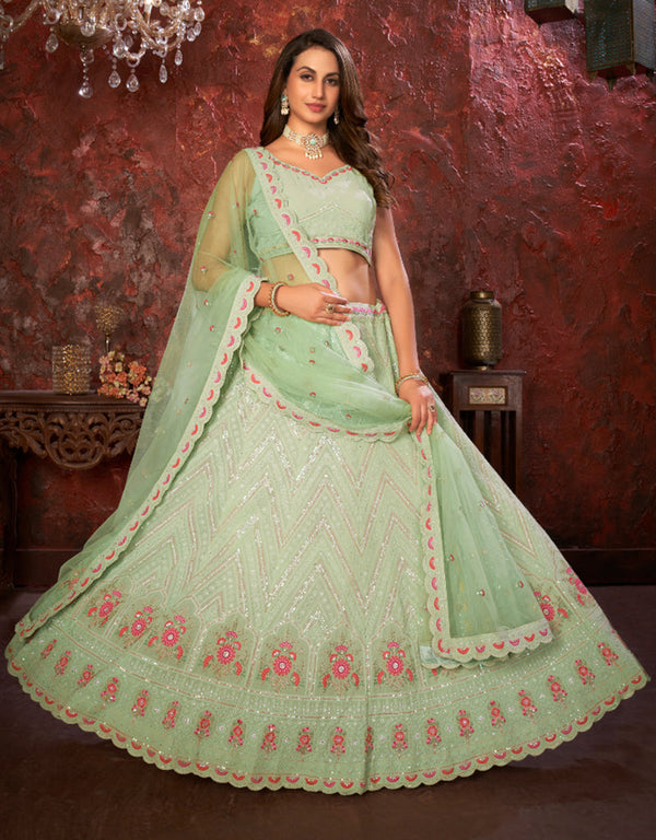 sleek pista faux georgette indian wedding heavy designer lehenga choli collection with pista faux georgette rt8804-184243 Front View