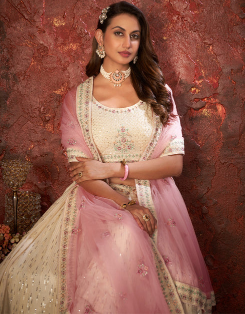 modern cream faux georgette indian wedding heavy designer lehenga choli collection with cream faux georgette rt8804-184244 Close-up View