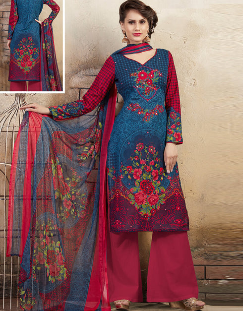 Blue Pure Cotton Suit Palazzo