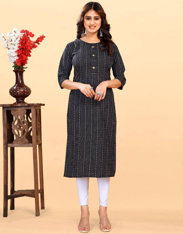 stylish digital printed work heavy cotton traditional function wear heavy cotton readymade kurti collection with black rt8811-184278 Front View