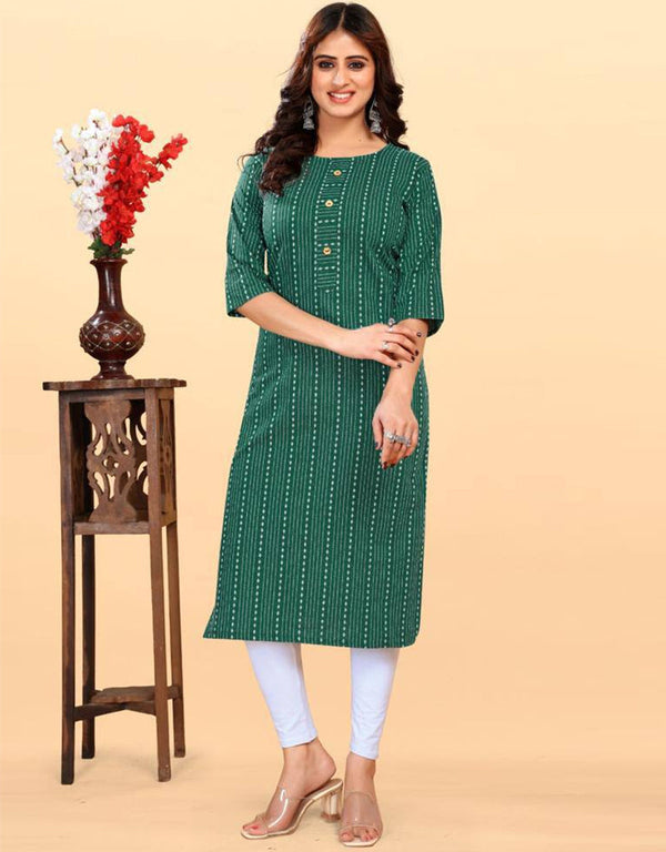 trendy digital printed work heavy cotton traditional function wear heavy cotton readymade kurti collection with green rt8811-184280 Front View