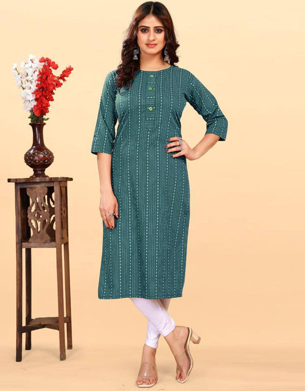 sophisticated digital printed work heavy cotton traditional function wear heavy cotton readymade kurti collection with teal rt8811-184285 Front View