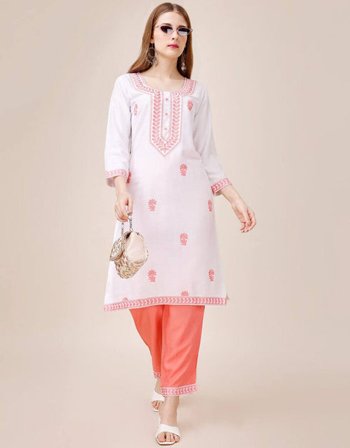 contemporary embroidery work riyon cotton traditional function wear riyon cotton readymade kurti collection with white rt8812-184287 Front View