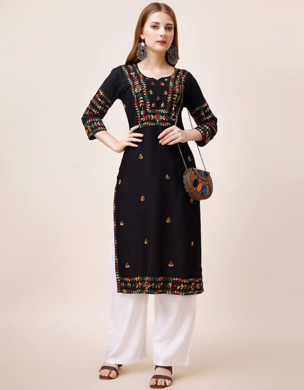 stylish embroidery work riyon cotton traditional function wear riyon cotton readymade kurti collection with black rt8812-184289 Front View