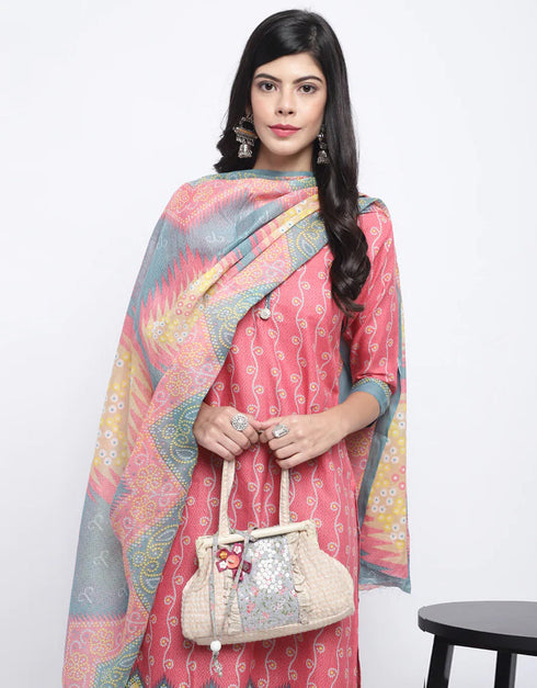 chic peach cotton blend traditional function wear cotton blend readymade suit collection with sea green cotton blend rt8813-184293 Side View