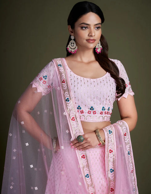 elegant pink georgette wedding designer heavy lehenga choli collection with pink georgette rt8817-184298 Close-up View