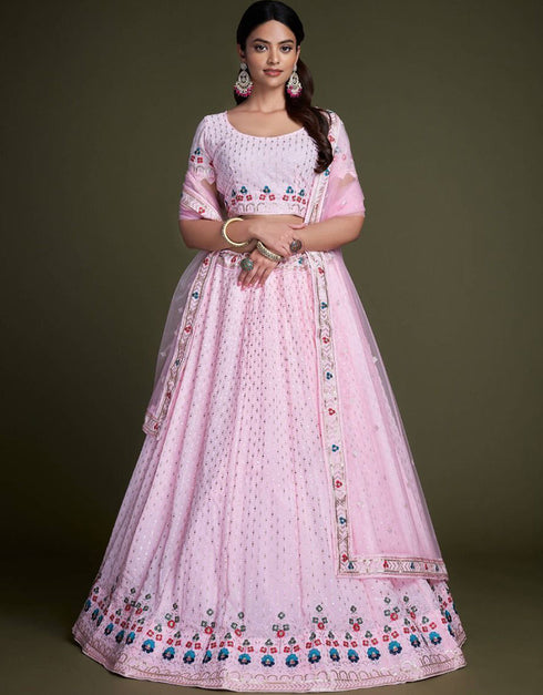 elegant pink georgette wedding designer heavy lehenga choli collection with pink georgette rt8817-184298 Front View