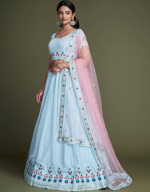 fashionable sky georgette wedding designer heavy lehenga choli collection with sky georgette rt8817-184299 Close-up View