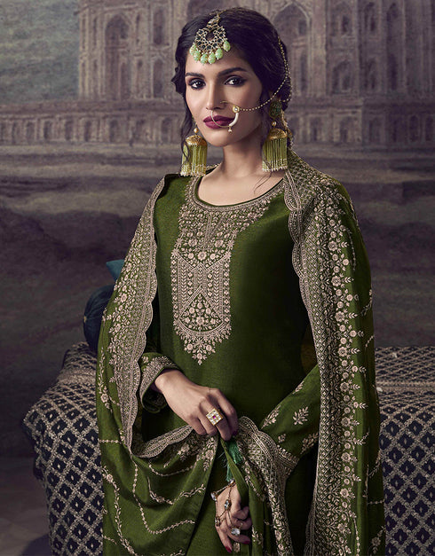 sleek mehndi silk georgette designer party wear heavy salwar suit collection with mehndi dull santoon rt8818-184300 Close-up View